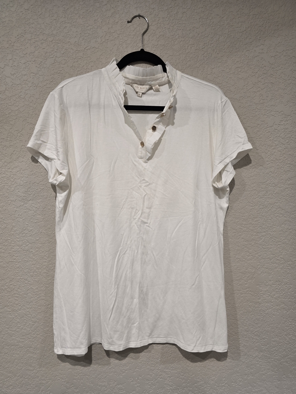 Ted Baker White Short-Sleeve Ruffle Henley Shirt